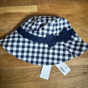 Janie and Jack Girl 12-24 Months Gingham Bucket Hat with Bow Navy Blue White New